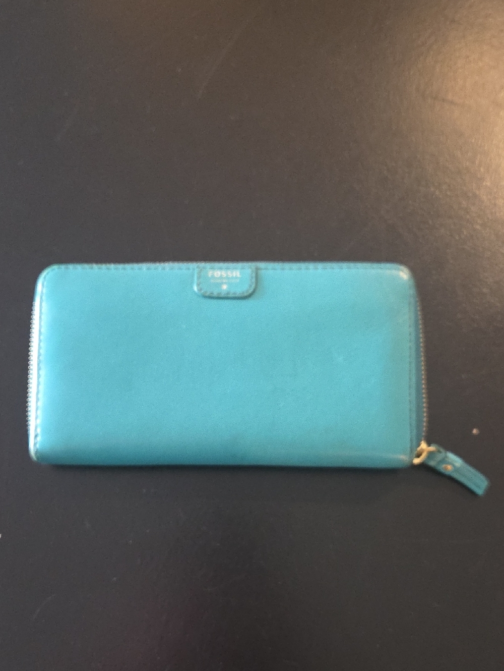 Fossil Teal Zip-Around Leather Wallet